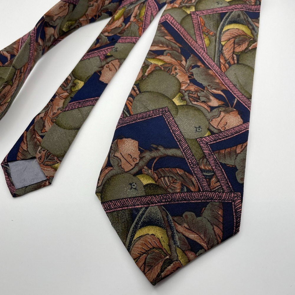 Cellini Collection Mens 100 Silk Fruit Leaf Print Necktie